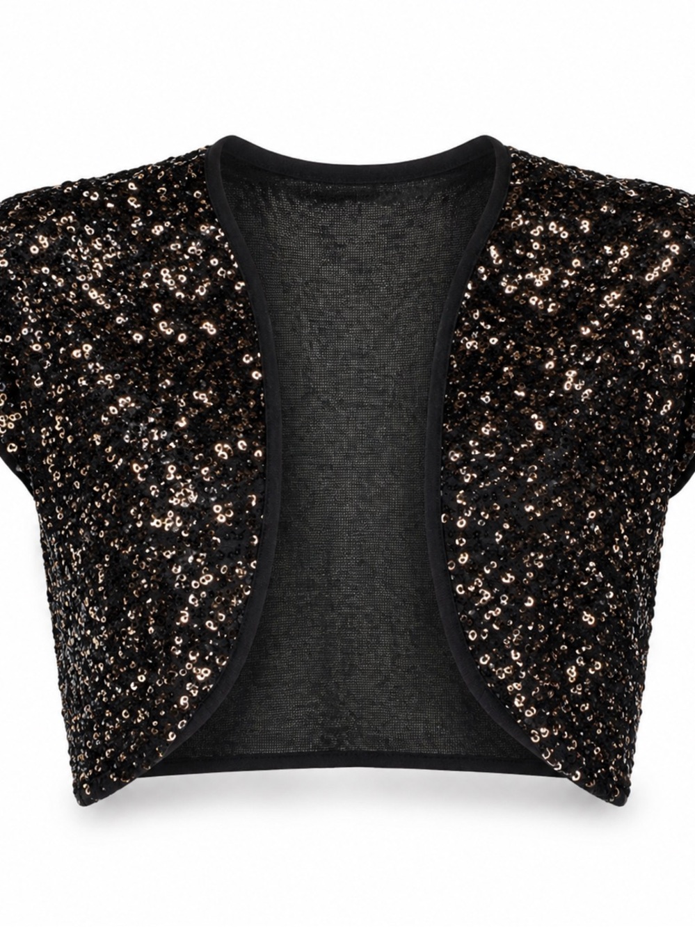 Black sequin bolero evening jacket with slight cap sleeve. - Picture 2 of 4